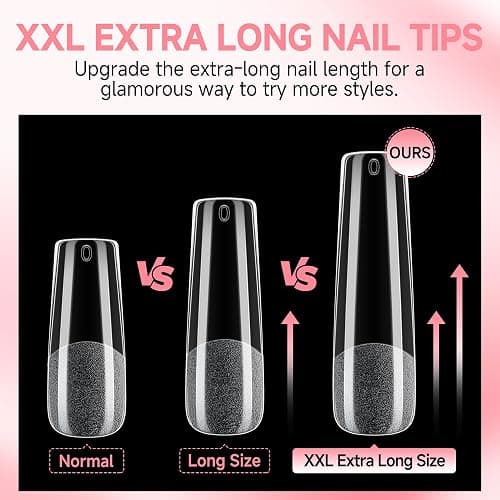 UNA GELLA Long Square Gel Nail Tips XXL: Pre shaped Fake Nails Extensions | Full Cover Tapered Square Straight Nail Tips 120PCS for DIY Press On Nails 12 Sizes for Parties & Daily thumbnail 6