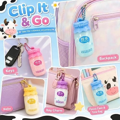 4Pack Milk Bottle Squishy Fidget Toys , Kawaii Keychain Squeeze Squishies Toys for Adults Stress Relief, Cute Sensory Aesthetic Bag Charm, Novelty Party Favors Goodie Bag Stuffers Gifts thumbnail 7