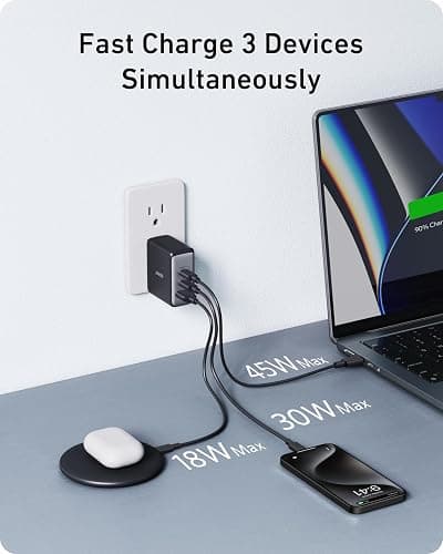 Anker Nano 100W USB-C Charger, 3-Port Fast Compact GaN Charger for MacBook Pro/Air, Pixelbook, ThinkPad, Dell XPS, iPad Pro, iPhone 16 Series, Galaxy S23, and More (Black, 1 Pack & 1 Cable) thumbnail 7