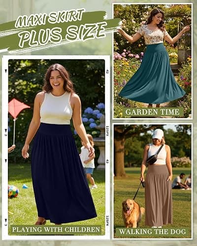 Ficerd 3 Pack Plus Size Maxi Skirts for Curvy Women Pockets Casual 2026 Boho Summer Flowy Long Skirt a Line High Waist Dress thumbnail 4