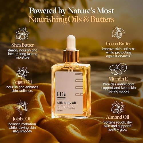 GODA Silk Body Oil Women - Firming Anti Aging Moisturizing Formula, Crepey Skin Hydrating After Shower, Scented Organic Blend Premium Skincare thumbnail 4