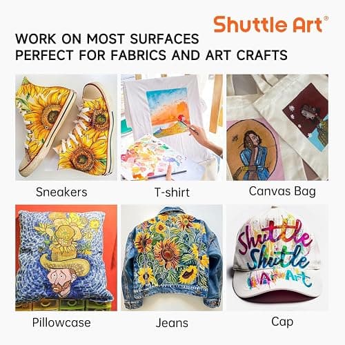 Shuttle Art Fabric Paint 24 Colors Permanent Soft Fabric Paint in Bottles (60ml/2oz) with Brushes &Stencils, Non-Toxic Textile Paint for T-Shirts, Shoes, Jeans, Bags, DIY Projects & Crafts thumbnail 8