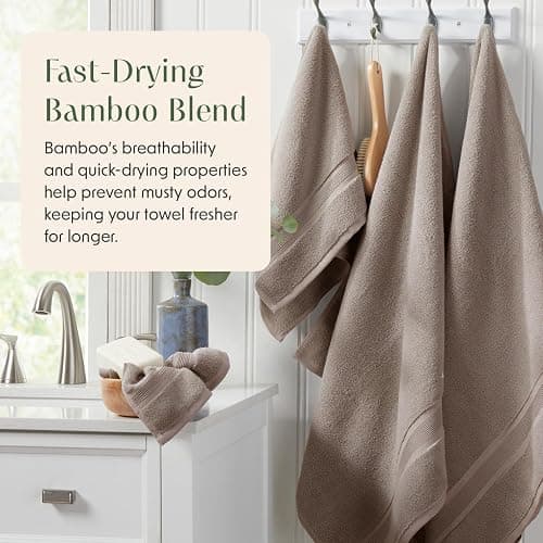 Springtree Home Luxury Bamboo Rayon Bath Towel Set of 4 | 35% Bamboo Rayon - 65% Cotton | Absorbent Quick-Dry Towels for Bathroom | Oeko-TEX Standard 100 Cotton | Cobblestone thumbnail 4