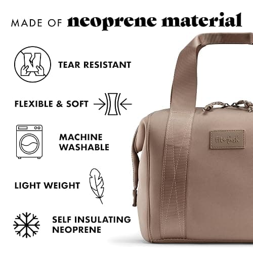 Fit & Fresh Remi Neoprene Lunch Bag For Women - Meal Prep Kit with Containers & XL Ice Pack, Self Insulating Neoprene-like Material, Machine Washable Lunch Bag, Tear-Resistant, Stain-Resistant, Taupe thumbnail 6