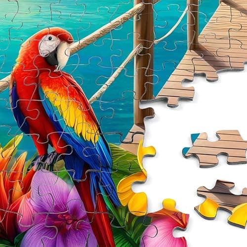 Rocorose 1000 Piece Family Jigsaw Puzzle for Adults, Parrot Flamingo Dolphin Animal Puzzle, Challenging Lakeside Sea Scenic Tropical Islands Puzzle Game Home Decor thumbnail 3