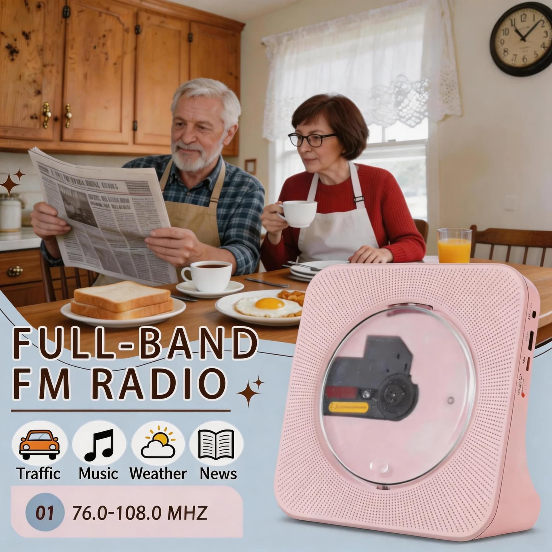 Pink CD Player Bluetooth, Portable Desktop CD Player with Speakers | Kpop Music Boombox with Bluetooth/FM Radio/AUX/USB Input, Timer Setting, LED Display, Small Cute CD Player Gift for Kids thumbnail 3