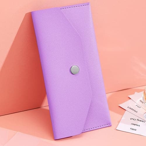 Frienda Cash Envelope Wallet PU Leather 7 x 3.5 Inch Reusable Budget Money Pouch Envelope Organizer 8 Cash Dividers 2 Sheets Category Sticker Labels for Wallets Bill Planner(Purple,Classic) thumbnail 7