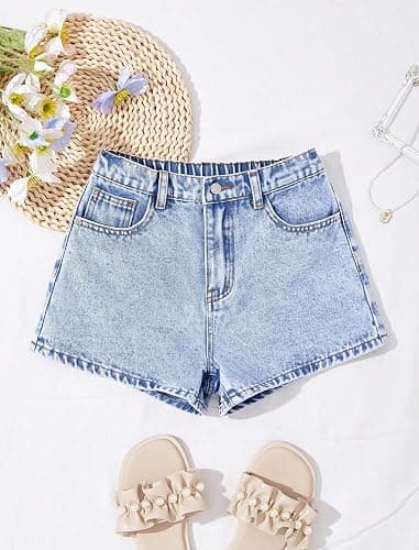 oyyniis Jean Shorts for Teen Girls Ripped Raw Hem High Waist Straight Leg Cute Summer Y2K Denim Shorts 13Y-16Y thumbnail 3
