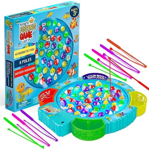 IPIDIPI TOYS Fishing Game for Kids, 45 Fish and 8 Poles - Magnetic Fish Toy with Rotating Board & Music - Motor Skill Activity for Toddlers, Boys & Girls 3+ - Party Favors Stocking Stuffers for Kids - Image 1