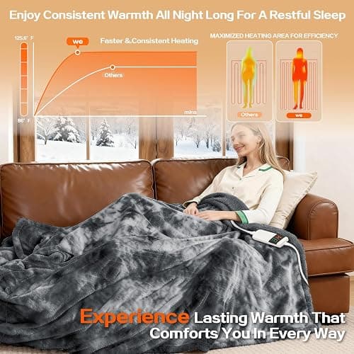 Cushious Electric Heated Blanket Throw 50''x60''Size Faux Fur Heating Blanket 10 Heating Settings, 1-8h Timer & Overheat Protection, Machine Washable, Soft Flannel and Sherpa Full Body Warmth thumbnail 2