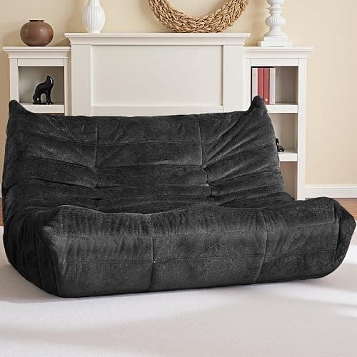 HABUTWAY Bean Bag Chair, Giant Bean Bag Chairs for Adults, Loveseat Fireside Chair, 2 Seater Lazy Bean Bag Sofa Memory Foam Couch for Living Room, Bedroom, Office (Black) thumbnail 7