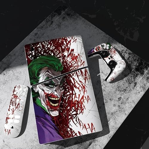 PlayVital Full Set Skin Sticker for ps5 Slim Console Digital Edition (The New Smaller Design), Vinyl Skin Decal Cover for ps5 Controller & Headset & Charging Station & Media Remote - Clown Hahaha thumbnail 5