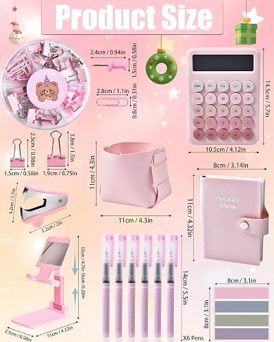 LXEVIHK 21Pcs Pink Desk Organizers and Accessories With Mesh Desk Organizer and 360°Rotating Pen Holder and a Lot of Office Pink Office Supplies Beautifully Presented in a Gift Box thumbnail 7