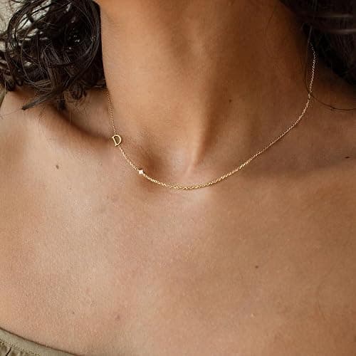 Initial Necklaces for Women,14K Gold Plated CZ Sideways Letter Necklace Dainty Small Cute Gold Initial Necklace Personalized Custom Name Choker Necklaces for Women Non Tarnish Jewelry Aesthetic Stuff thumbnail 4