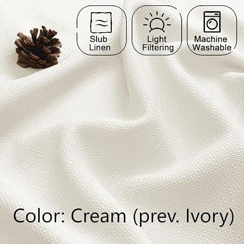 Chyhomenyc Bedroom Curtains 45 Inch Length 2 Panels, Faux Linen Textured Light Filtering Soft Airy Yellowish Window Treatment Drapes for Living Room, Each 30Wx45L Inches, Cream（prev. Ivory） thumbnail 6