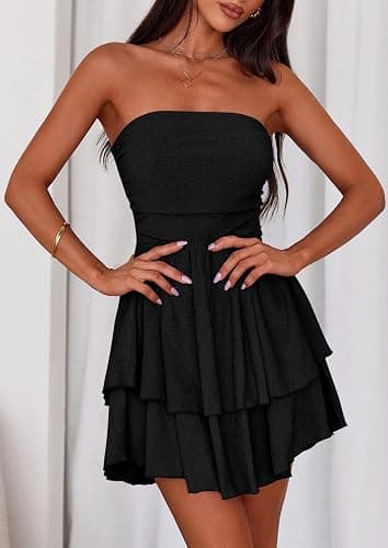 PRETTYGARDEN Women's 2025 Summer Strapless Tube Mini Dress Off Shoulder Smocked Ruffle A Line Flowy Short Party Club Dresses thumbnail 3