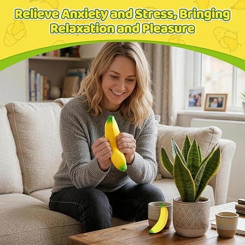 2Pcs Banana Squishy, Soft PU Foam Squeeze Fidget Set with Big & Mini Bananas, Fake Fruit Squishies for Stress Relief, Cute Novelty Gift for Adults Office Home Decor thumbnail 7