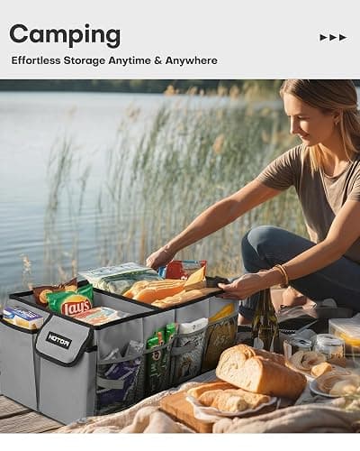 HOTOR Trunk Organizer - Foldable Car Organizer for SUVs & Sedans Storage | Sturdy Car Organization for Men & Women, Car Accessories, Tools, Sundries, Grey, 2 Compartments, 21.3" x 12.6" x 10.6" thumbnail 7