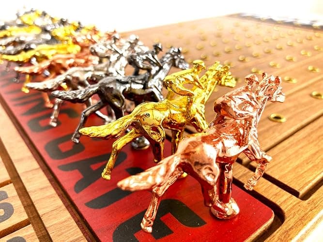 FINENI Horse Racing Game for Adults, Horse Race Board Game with 11 Luxurious Metal Horses (Gold, Silver, Black, Rose Gold), 22” Cherry Wood Horse Race Game Board, Dice & RoseGoldCard Included (Cherry) thumbnail 2
