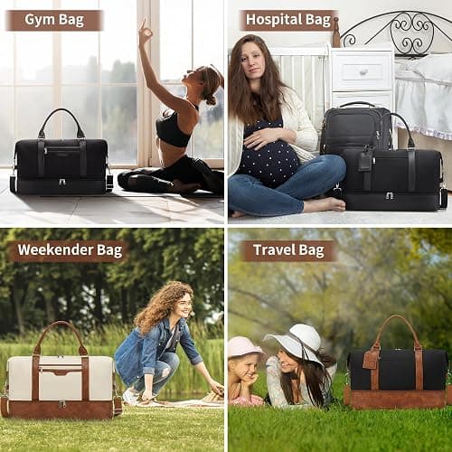Oeihuivt Weekender Bags for Women - 21 Inch Large Travel Duffel Bag 2-Piece Set with Shoe Compartment, Heavy-Duty Canvas Leather Carry On Overnight Tote thumbnail 4