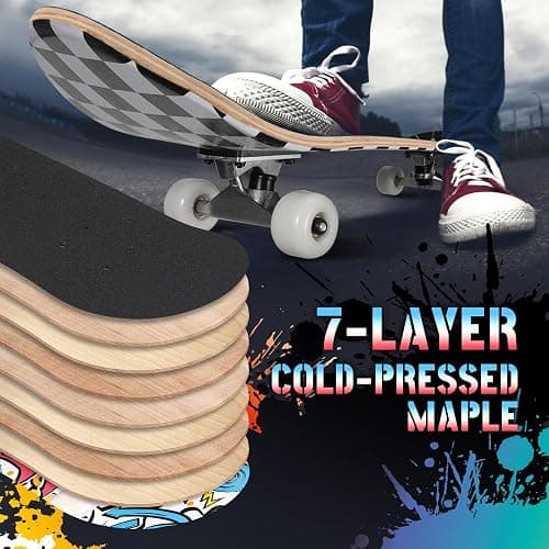 ANYFUN Pro Complete Skateboards for Beginners Girls Boys Kids Youths Teens Adults 31"x8" Skate Boards 7 Layers Canadian Maple Double Kick Deck Concave Longboard thumbnail 4