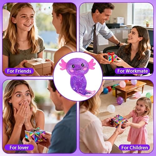 Axolotl Squishy Stress Ball, Soft TPR Slow Rising Squeeze Toy, Cute Axolotl Fidget Toy for Stress Relief, Anxiety Calming Sensory Toy for Kids Adults(Purple Long Tail Axolotl) thumbnail 7
