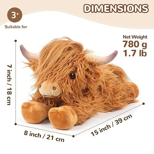Highland Cow Stuffed Animals, Microwavable Stuffed Animals Heating Pad for Cramps, Pain Stress Relief, Heatable & Coolable Lavender Scented Cow Plush Toy for Anxiety, Women Kid Bedtime Highland Cattle thumbnail 3