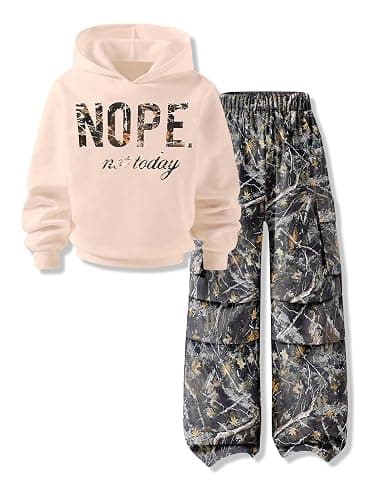 Vitalique Girls Clothes Little Girl Outfits Letter Print Hooded Sweatshirt Cargo Pants 2PCS Girls Clothing - Image 1