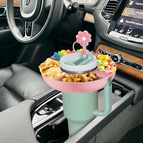 Snack Bowl for Stanley Cup 40 oz with Handle-Perfectly Compatible with Stanley Quencher H2.0 Tumbler 40 oz with Handle, Reusable Silicone Snack Tray, Stanley cup accessories (Pink Snack Bowl) thumbnail 9