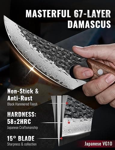 Emojoy Damascus Chef Knife, 67-Layer Damascus Steel Kitchen Knife with Black Hammered Finish, Japanese Knives for Home, Outdoor Cooking, BBQ, Include Gift Box, 6.3 Inch thumbnail 2