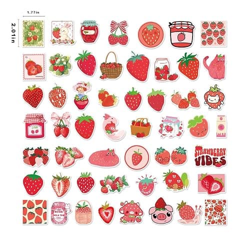 Strawberry Stickers for Kids, 100PCS Cute Cartoon Vinyl Waterproof Stickers for Laptop Waterbottle Phone Girls Bedroom Birthday Strawberry Party Favors thumbnail 3