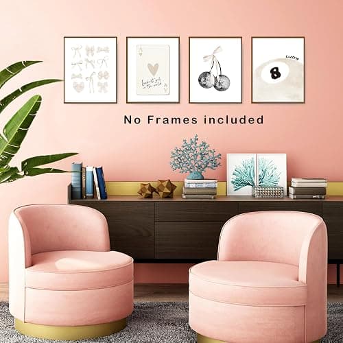 okaxscm Beige Coquette Trendy Preppy Wall Art Prints Set of 4, Coquette Room Decor, Preppy Room Decor Aesthetic, Beige Bow Disco 8 Ball Cherry Wall Decor Posters for Girls Bedroom Dorm, 8x10 Unframed thumbnail 5