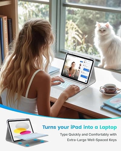 typecase Folio Keyboard Case for iPad 10th Gen 10.9 inch (2022) and iPad 11th (A16, 2025), Magnetic Wireless Detachable Keyboard, 7-Color Backlight, Thin & Light, Pencil Holder – Gray thumbnail 8