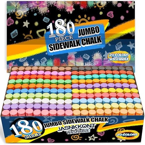 180 Pack Washable Sidewalk Chalk for Kid, 20 Colors Non-Toxic Jumbo Chalk Paint Bulk for Summer Outdoor Activity, Playground, School Classroom Chalkboard, Chalk Party Favors Set for Toddler Kids Adult - Image 1