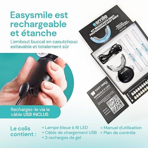 EASY SMILE - Kit de Blanchiment Dentaire Professionnel avec Lampe LED 16X - 3 Gels pour un Blanchiment Rapide et Efficace, Élimine les Taches Profondes (Kit de blanchiment) thumbnail 8