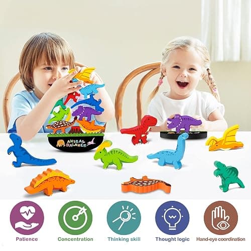 FFTROC Montessori Dinosaur Toys for 2 3 4 Year Old Boys - Wooden Stacking Dinosaur Toys for Kids 2-4 3-5, Toddler Balancing Block Sets thumbnail 3