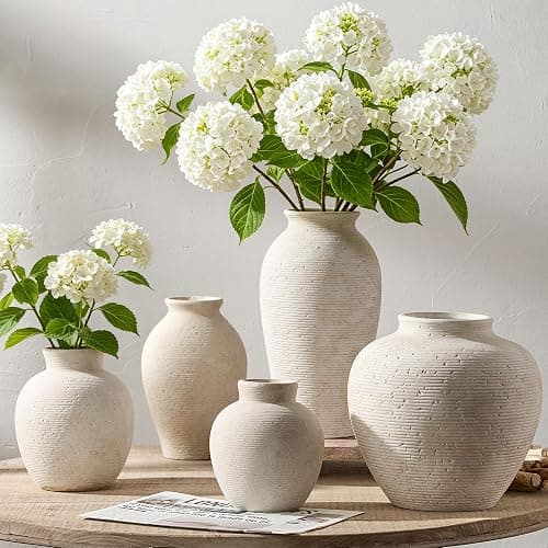 Vanselia Ceramic Flower Vase Home Decor - Large Farmhouse Table Vases Rustic Vintage Living Room Kitchen Bedroom Decorations for House Book Shelf Office Coffee Desk Dining Fireplace (9" Rustic) thumbnail 6