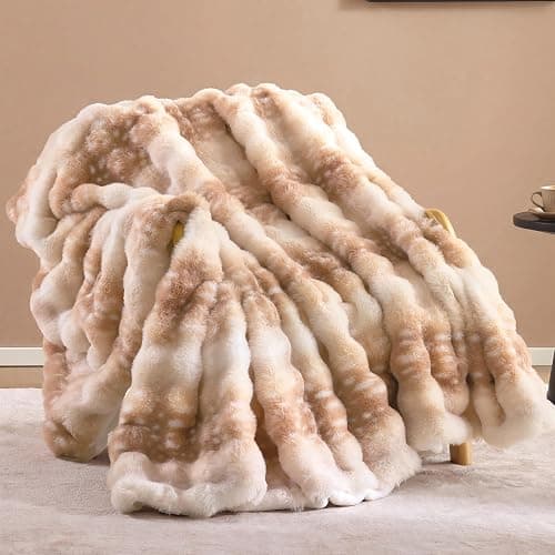 Smoofy Faux Rabbit Fur Throw for Couch - Deer Brown Bubble Blanket 50"x60" | Fluffy Plush Fuzzy Fawn Throw for Sofa & Bed, Super Soft Cozy Comfort Blanket, Aesthetic Deer Print Decor Gift for Women - Image 1