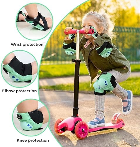 BOSONER Kids/Youth Knee Pads Elbow Pads Wrist Guards Set for 3-15 Years, Child Protective Gear Set for Roller Skates, Cycling, BMX Bike, Skateboard, Inline Skating, Scooter Riding Sports… thumbnail 2