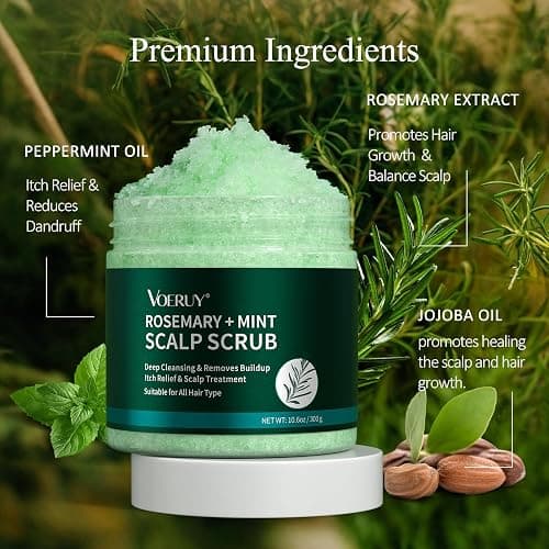 VOERUY Scalp Scrub, Rosemary Scalp Exfoliator Scrub Shampoo, 2-in-1 Scalp Treatment with Mint Oil, Hair Treatment to Clarify and Remove Build Up with Silicone Scalp Massager, 10.6oz/300g thumbnail 3