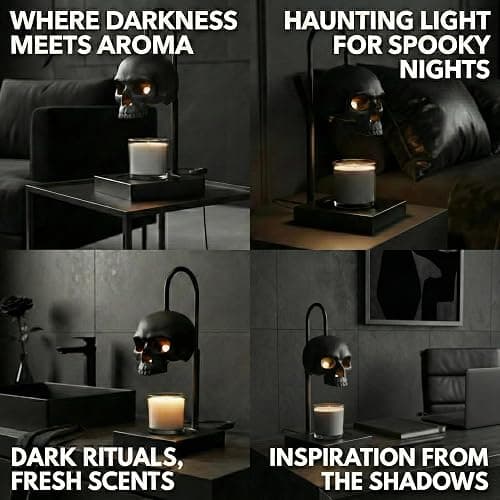 Skull Candle Warmer Lamp with Timer and Dimmer *Candles NOT Included – Black Gothic Candle Lamp Warmer w/Adjustable Height, 2 Light Bulbs – Skull Decor, Goth Gothic Decor Spooky Home & Witchy Gifts thumbnail 9