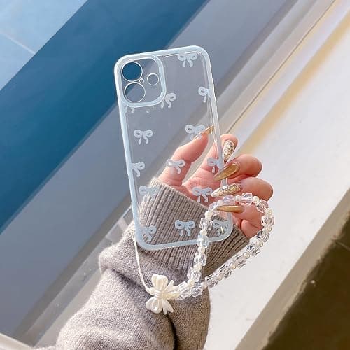 EYZUTAK Case for iPhone 16, Clear Cute Ribbon Bowknot Aesthetic Phone Case with Charm Bracelet Chain Raised Camera Protection Stylish Soft Durable TPU Protective Cover for Women Girls - Yellow thumbnail 3