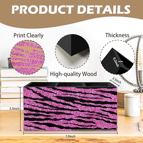 DILSJ Hot Pink Zebra Print Pen Pencil Holder Organizer for Desk, Mcbling Room Decor, Y2k Decor Mcbling Wooden Box Signs for Home Office Desk Tabletop Decoration thumbnail 7