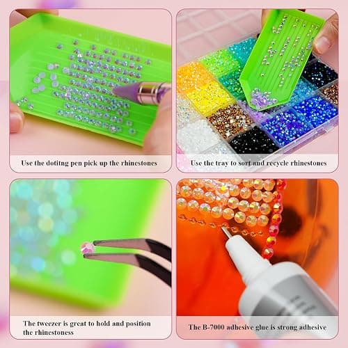 30000Pcs Nail Art Rhinestones, EARLMONI 24 Colors 3mm Flatback Rainbow Gems Resin Jelly Rhinestones Bedazzling Kit + 15ML Jewelry Glue Nail Rhinestone Picker Tool for DIY Crafts Clothes Shoes Nail Art thumbnail 4