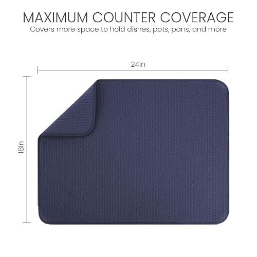Bellemain XL Dish Mat Microfiber Dish Drying Mat, Super absorbent (Navy, 17" x 24") thumbnail 2