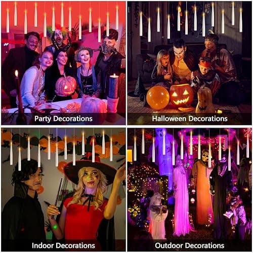 Floating Candles with Wand Remote, 20 Pcs Magic Halloween Hanging Candles, Flickering Warmer Light Flameless LED Candles with DIY Sticker, Battery Operated Halloween Decorations Gifts Indoor (20) thumbnail 6
