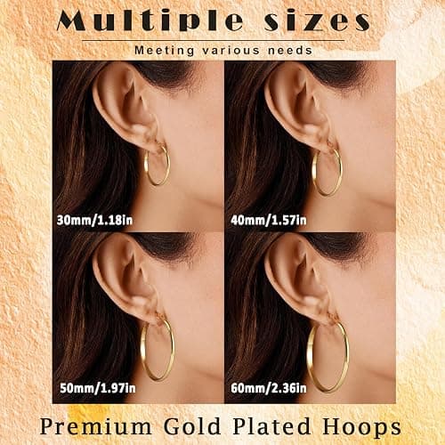 RANKEEF 3mm Wide Large Gold/Silver Hoop Earrings Sterling Silver Hoop Earrings For Women Big Gold Hoops Hypoallergenic 925 Sterling Sliver Earrings Hoops 30/40/50/60mm thumbnail 4