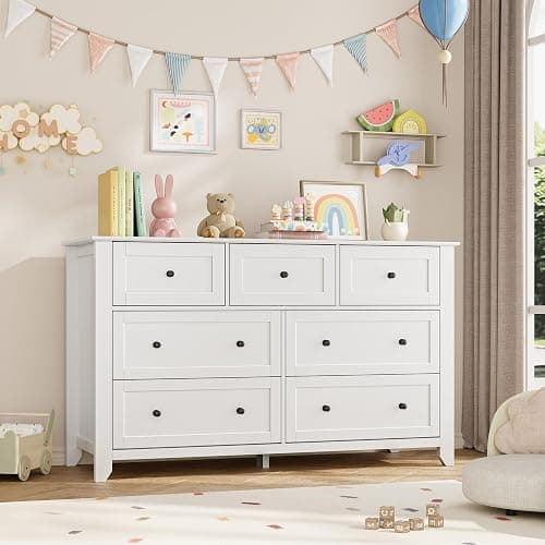 IDEALHOUSE White 7 Drawer Dresser for Bedroom, 54" Wide Large Dresser with Deep Drawers & Metal Knobs, Modern Wooden Chests of Drawers for Entryway, Hallway thumbnail 6