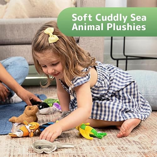 PREXTEX 10 Piece Plush Soft Stuffed Sea Animals - Small Stuffed Animals Bulk - Playset Plush Assortment, Turtle, Stingray, Nemo Fish, Killer Whale and More - Bulk Stuffed Animals thumbnail 2