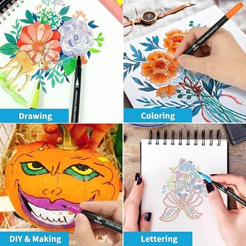 Mitoymia 24 Dual Tip Colouring pens,Colouring Books for Felt Tips for Adults, coloured drawing brush pens art pens Set markers thumbnail 6